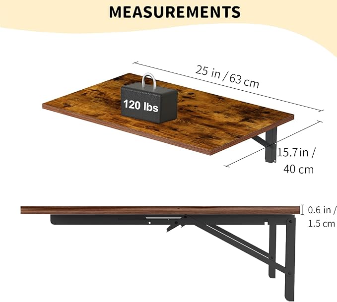 GOYLSER Wall Mounted Folding Table Floating Desk for Small Spaces, Fold Down Laundry Wall Table with Brackets