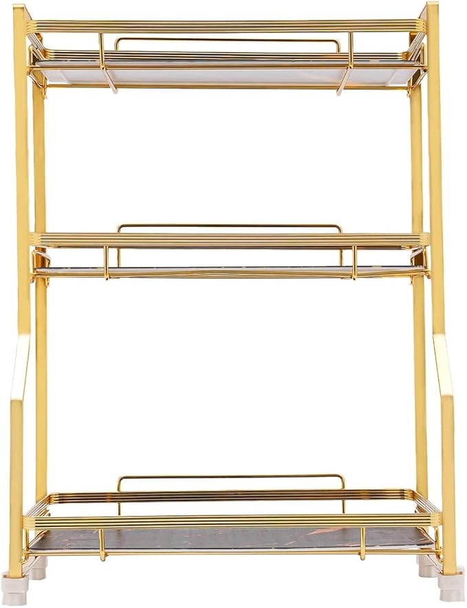 Bathroom Countertop Organizer, Gold Cosmetics Perfume Storage Display Rack Bathroom Counter Organizer for Small Spaces Skincare Makeup