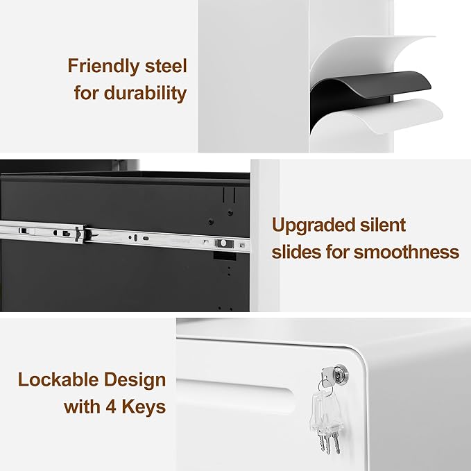 2 Drawer File Cabinet with Lock and 4 Keys, Mobile Metal Filing Cabinet, File Cabinets for Home Office, Under Desk, Pre-Assembly, File Drawer, Letter/Legal/A4 Hanging File Folders