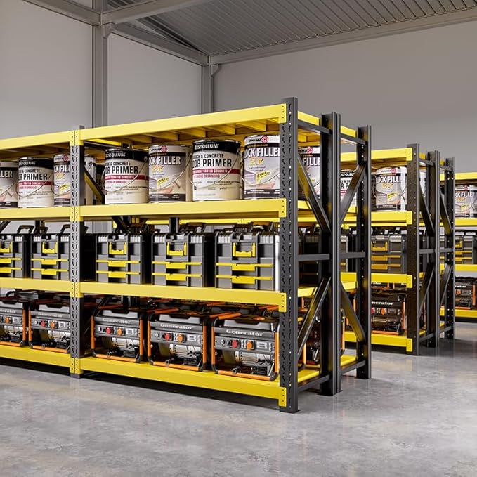 48" W Garage Shelving,4-Tier Heavy Duty Storage Shelves Unit with Adjustable Metal Shelf for Warehouse,Basement,Workshop,4200LBS,48" W x 24" D x 79" H,Black&Yellow
