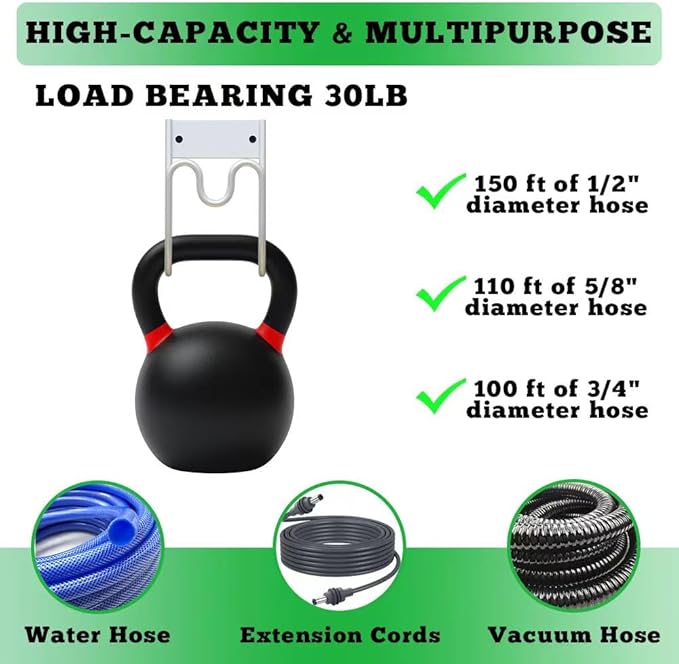 Metal Garden Hose Holder - Wall Mounted Garden Hose Hook, Hose Hanger Heavy Duty for Water Hose Extension Cords Vacuum Hose,Rust Proof (White)