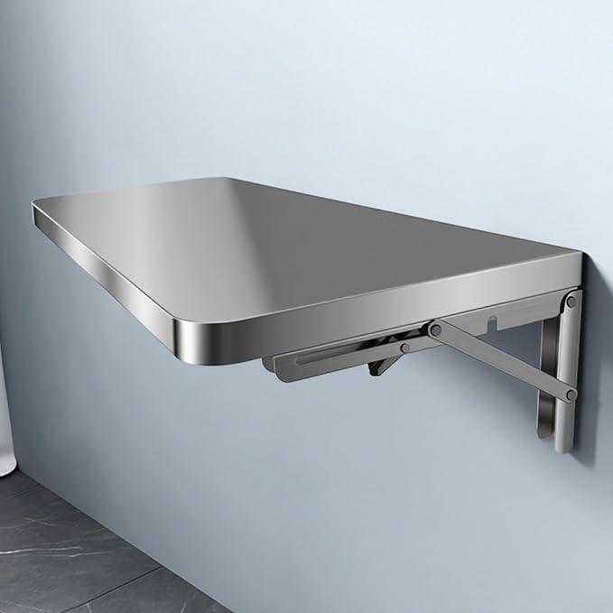 304 Stainless Steel Folding Wall Shelf Wall Mount Kitchen Storage Shelves Rounded Corners Food-grade Folding Table Thickened Bracket for Laundry Room Garage Restaurant.(100x40cm/39.4x15.7in)