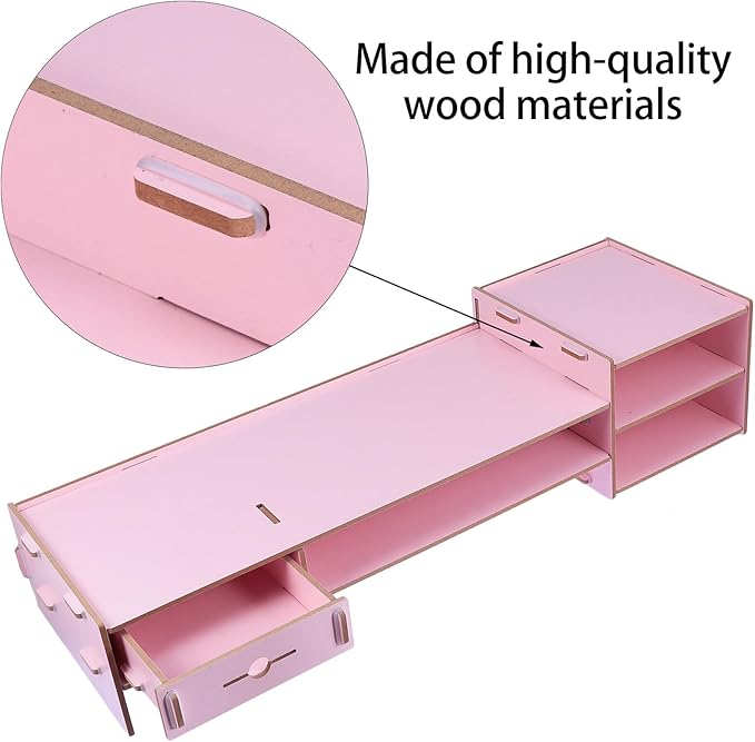 Pink Computer Monitor Stand Riser with Drawer Desktop Organizer Storage Box Office Desk Storage for Home School Space-saving Monitor Riser Stand