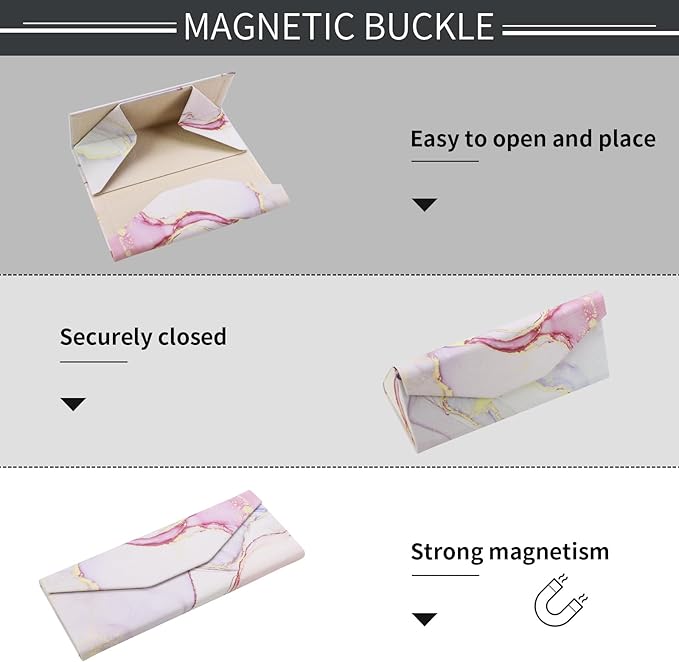 Foldable Glasses Case, Magnetic PU Leahter Sunglasses Case, Cute Hard Shell Folding Eyeglass Cases for Women Kids
