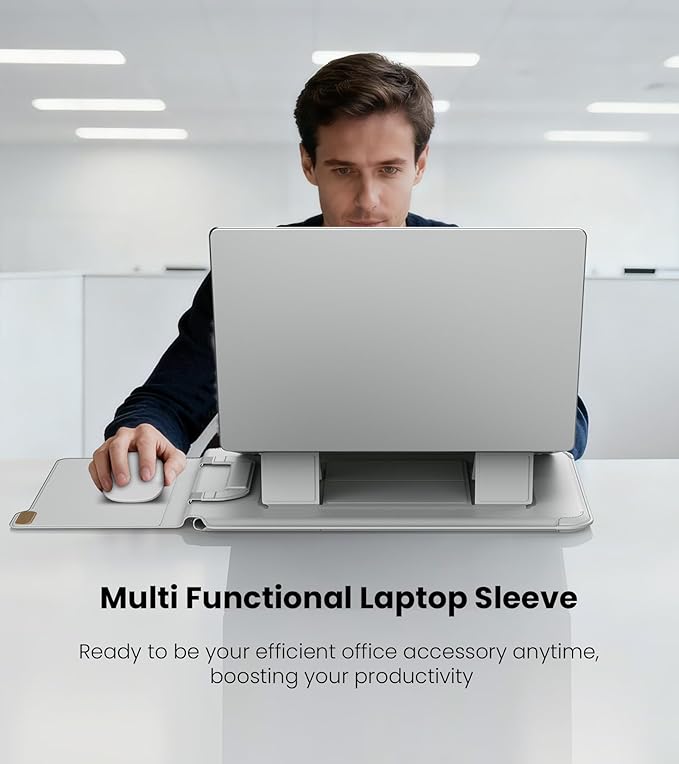 Nillkin 14 inch Laptop Sleeve with Handle (4-in-1), 2 Stand Modes, MacBook Sleeve with Adjustable Stand & Mouse Pad, Slim Laptop Case 14 inch for Samsung/Surface/HP/Chromebook/Dell 12-14'', Gray