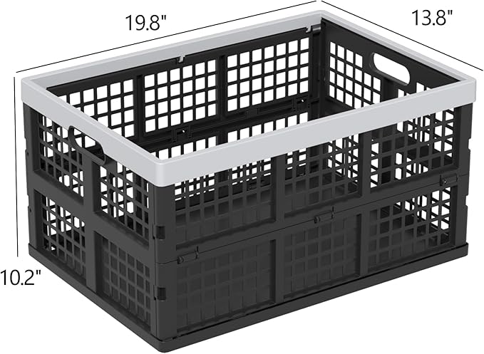 Collapsible Utility Crate Storage Bin, Folding Plastic Stackable Utility Crates, Black, 2PK - 42L