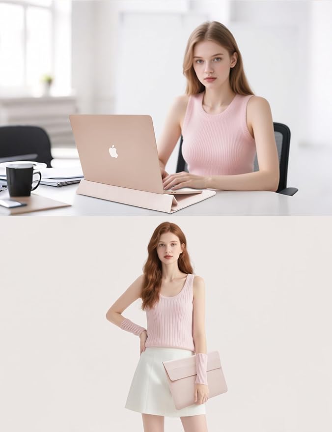 HYZUO 15-16 Inch Laptop Sleeve Case with Stand for MacBook Pro 16 M4/M3/M2/M1 2025-2019, MacBook Pro 15 2015-2012, XPS 15, Samsung Galaxy Book Flex/Pro 15, Apricot