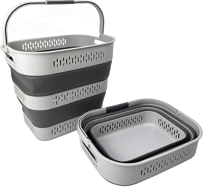 SAMMART 40L (10.5 Gallon) Collapsible Plastic Laundry Basket with Handles - Foldable Pop Up Storage Container/Organizer - Portable Laundry Hamper - Space Saving (2, Grey)