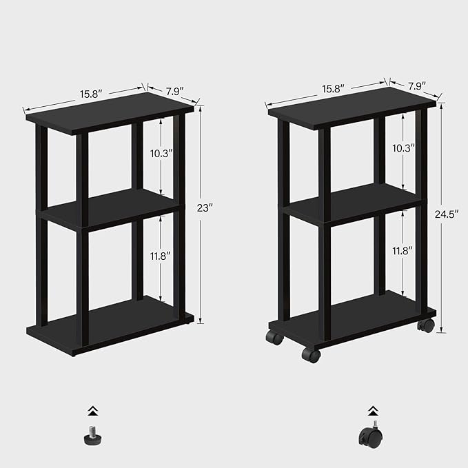 TUTOTAK Small Side Table, Narrow End Table, Bedside Table, Couch Side Table with Wheels for Living Room or Bedroom, Black TB01BK061