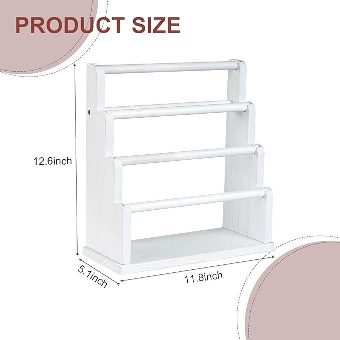 Emfogo Bracelet Holder, 4 Tier Bracelet Organizer Storage for Bracelets Bangles Watch Scrunchies, Rustic Wood Jewelry Organizer Display for Home, Vendors, Craft Shows and Store(White)