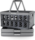CleverMade Collapsible Shopping Basket, Stone, 3PK - 24L (6 Gal) Reusable Plastic Grocery Shopping Baskets, Holds 25lbs Per Basket - Small Foldable Storage Crates with Handles