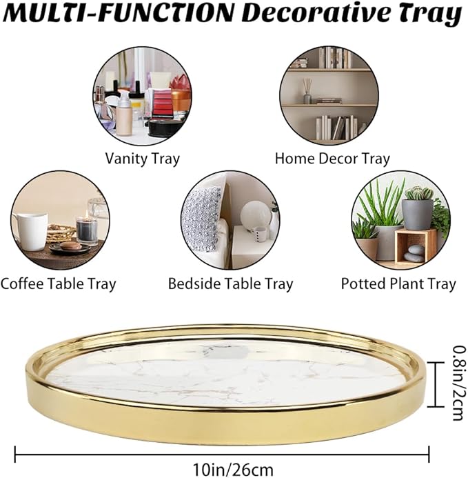 Vanity Perfume Round Decorative Storage Tray - White Circular Organizer for Bathroom, Bedroom Countertop - Dresser Tray for Perfume, Lotion Bottle, Cosmetics