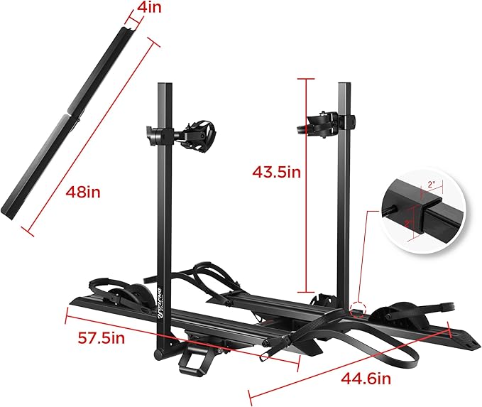200LBS Foldable Aluminum 2-Ebike Carrier with Ramp for Bikes and Electric Bike, Car SUV Truck Van RV and Trailer