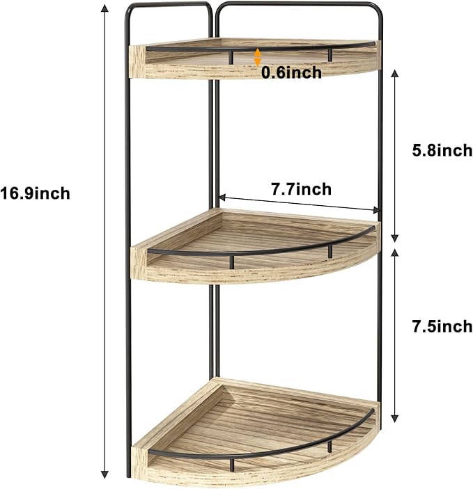 Fixwal Corner Bathroom Counter Organizer, 3 Tier Rustic Bathroom Organizer, Wood Countertop Storage Tray for Vanity, Kitchen, Bedroom (Light Brown)