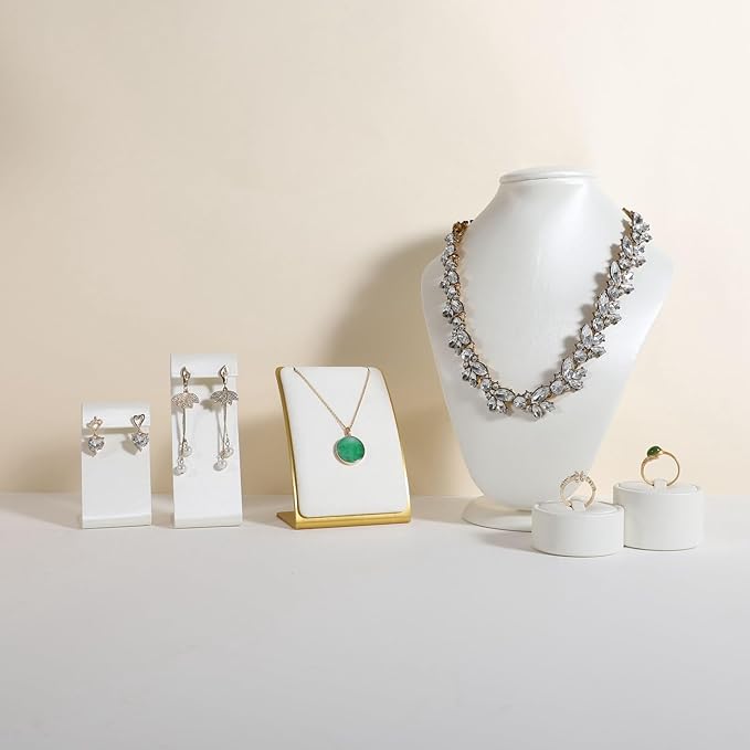 GemeShou White Necklace display stand, Velvet Jewelry necklace display holder for selling, small metal earring neck storage organizer, online jewelry photography props【White】