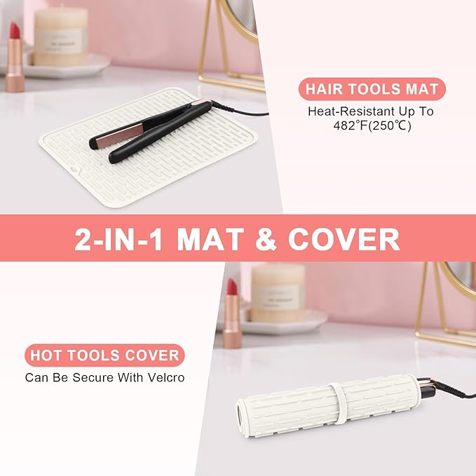 Oversize Silicone Heat Resistant Mat for Curling Irons, Flat Irons, Hair Straighteners and Hot Hair Styling Tools, Portable Hot Tools Sleeve Pad for Travel Vanity Salon(14.2" x 11.0")