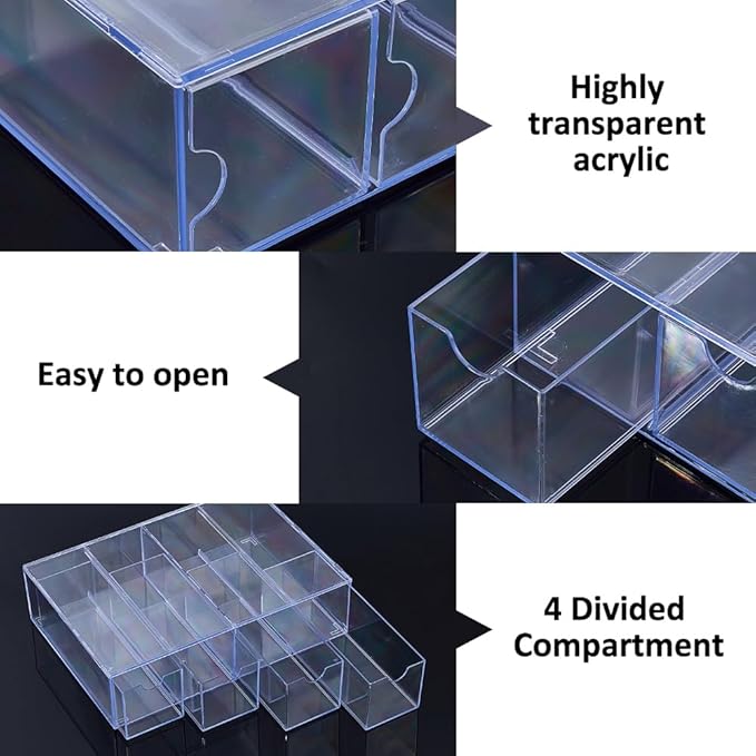 DICOSMETIC 2Pcs Small Acrylic Desk Organizer Drawers Stackable Desktop Storage Box Clear Stationery Supplies Organizer with 8Pcs Removable Drawer for Makeup Office Supplies Storage