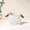 boldmonkey Storage Basket 3 Pack, Medium 10" x10" x10 " Baskets for Shelves with Leather Handle, Cube Felt Fabric Storage Box for Bedroom, Nursery, Living Room - Beige