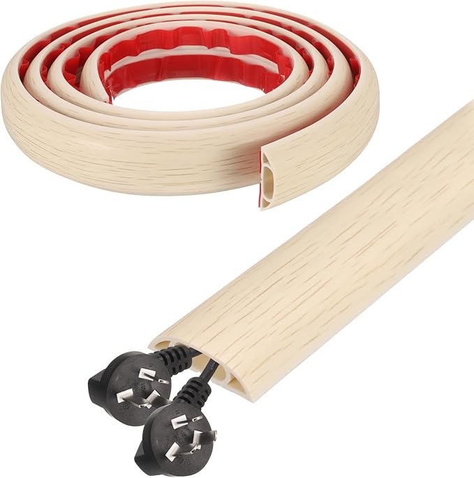 HARFINGTON 6ft Cord Cover Floor W0.6 x H0.33 Inner Channel PVC Hide Extension Cable Floor Wire Hider Wire Covers Protector for Prevent Cable Trips Cables Management, Wood Beige