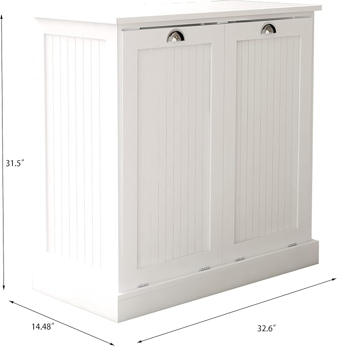 Tilt Out Laundry Hamper with Removable Basket, Hidden Laundry Hamper, Wood Bathroom Storage, Free Standing Home Organizer, White, LOC005