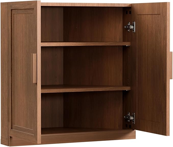 Casaphoria Farmhouse Corner Cabinet, Wooden Corner Storage Cabinet with Adjustable Shelves, Narrow Storage Organizer for Small Space, 31" H x 31" W x 16" D, 44Lb, Walnut