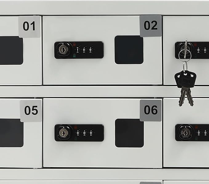 10 Slot Cellphone Charging Station Cell Phone Locker with Combination Lock, Cellphone Storage Cabinet with 3 in 1 QC3.0 Fast Charging Ports for Most Phones Tablets, for Office Classroom