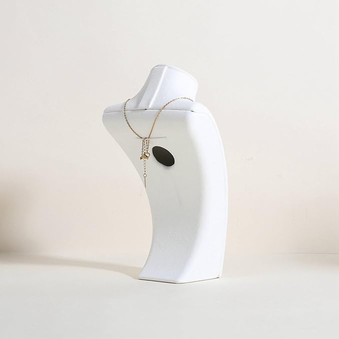 GemeShou White necklace storage organizer for sale, Velvet necklace holder stand, jewelry bust display stands, Jewelry Mannequin for Countertop, Showcase【White-Small height 7.68 inch】