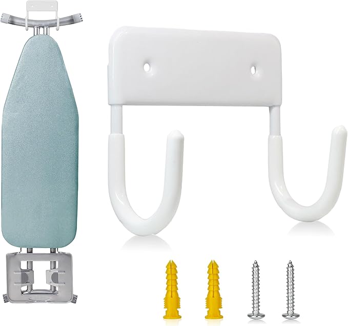 BiJun Ironing Board Holder Wall Mount, Ironing Board Hanger with 5 Inch Length, Iron Board Hook Wall Mount for Laundry Rooms (White)
