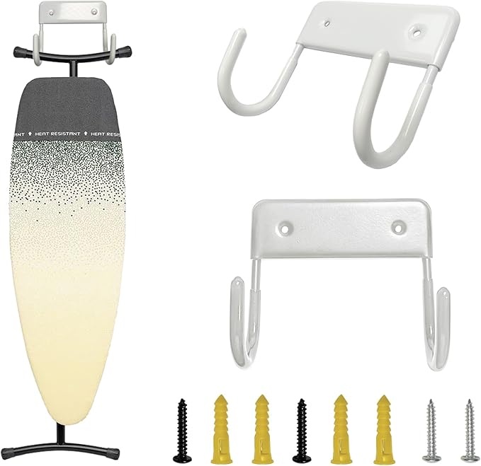 Ironing Board Hanger Wall Mount, Ironing Board Holder Organizer Wall Rack for Laundry Rooms Space-Saving Storage Rack Hanging Shelf Hanger (White)