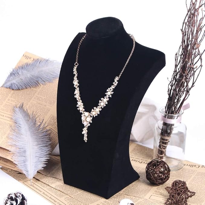 Coward 3Pcs Necklace Bust Stand Rack for Selling, Black Velvet Necklace Jewelry Display Holder for Jewelry Exhibition or Store Shop Show (9" Hight)