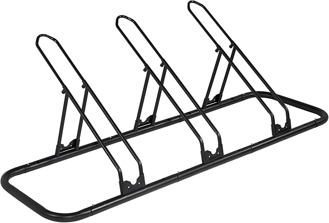CyclingDeal Bicycle Floor Parking Rack Stand - for Mountain MTB Road Bike - Indoor Home Garage Storage - Adjustable 3 Bikes