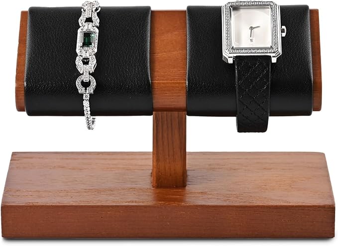 Oirlv Solid Wood Double Watch Display Stand Watch Bracelet Organizer（Black）