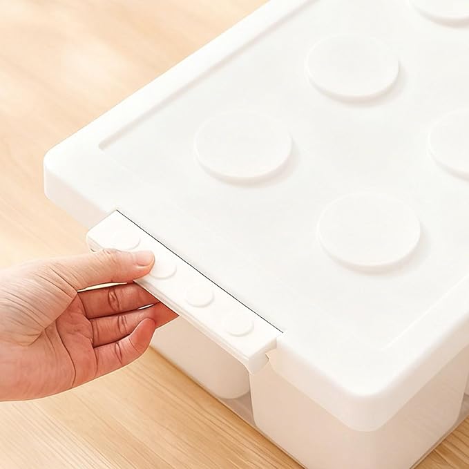loobuu Plastic Storage Bins with Lids, Art Craft Supply Organizer Box with Brush Pot, Multipurpose Stackable Storage Containers for Organizing Tool, Craft, Crayon,Sewing(White)