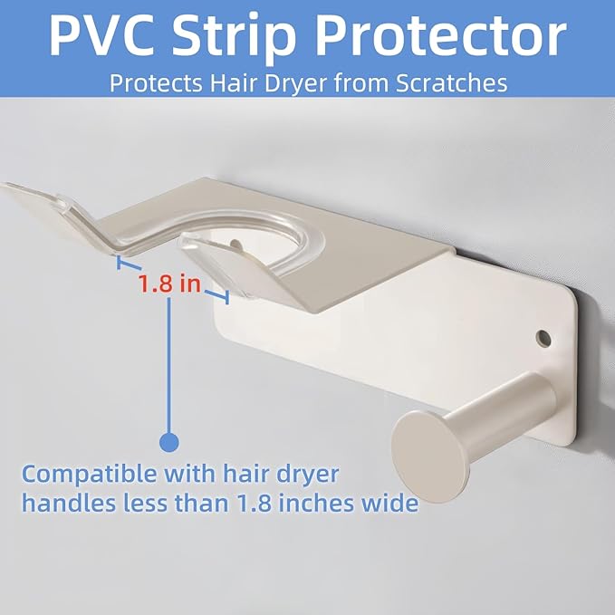 Hair Dryer Holder, Stainless Steel Blow Dryer Holder Self Adhesive, Dyson Hair Dryer Holder Wall Mounted Compatible with Dyson, Hairdryer Holder for Bathroom White PTALSEAW
