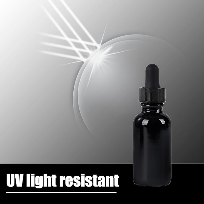 24 Pcs, 1oz Glass Dropper Bottle, Leakproof Tincture Bottles with Dropper, Black Reusable Eye Dropper Bottle for All Kinds of Liquids (Black,1oz-24pcs)