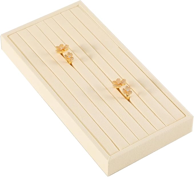 Dark Blue Jewelry Display Tray Ring Necklace Earring Bangle Organizer Multifunctional Storage Case for Jewelry Showcase (Long Ring Tray(beige))