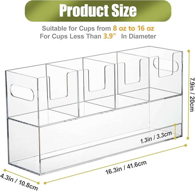 MYITYARD Coffee Cup Holder for Countertop, 2-Tier Clear Acrylic Cup Dispenser, Coffee Bar Accessories Organizer, Paper Cup and Lid Holder with Straw Organizer for Office, Home (5 Compartment)
