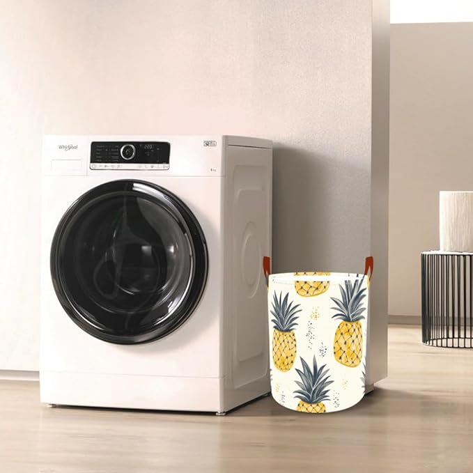 Laundry Baskets 15.7x19.7 Inch Pineapple Tropical Design Collapsible Laundry Hamper with Handles Oxford Fabric Clothes Storage Bin Foldable Dirty Clothes Organizer for Bedroom Bathroom Dorm