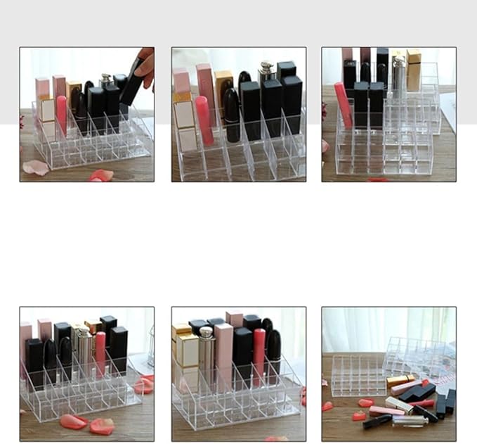 Acrylic Makeup Organizer 4 Tier Storage Rack Clear Cosmetic Shelf for Nail Polish, Lipstick, Essential Oil Bottle Holder Desktop Beauty Organizer with Railing to Tipping