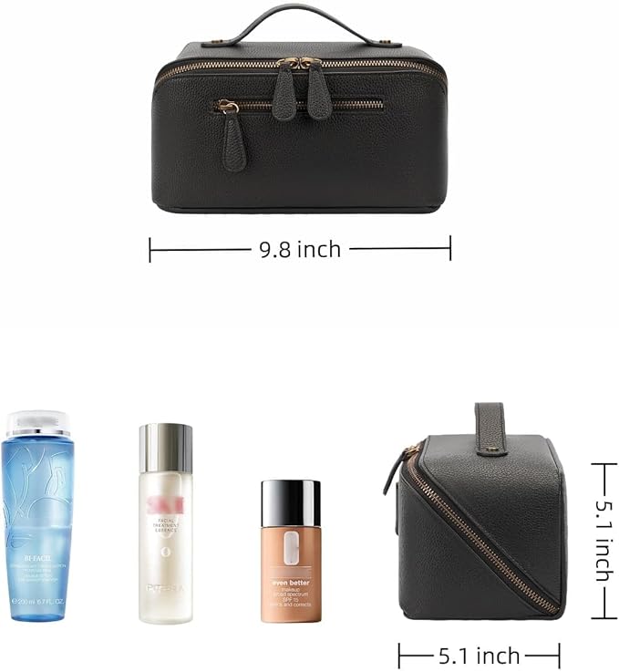 Travel Makeup Bag Large Capacity Cosmetic Bags for Women Waterproof Make up Organizer Toiletry Bag Open Flat Portable with Divider with Handle Pouch (Black, 3L)