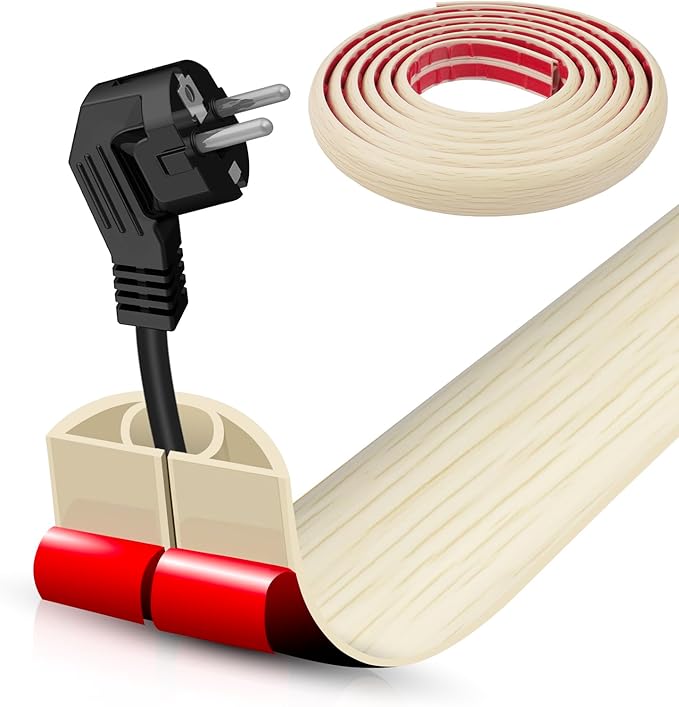 Floor Cord Cover Self Adhesive Cord Hider,10FT Cable Management, Extension Strip Protector for Wires, Prevent Cable Trips for Offices, Gyms, Exhibitions Cavity:0.39"(W) x 0.27"(H) Yellow Wood