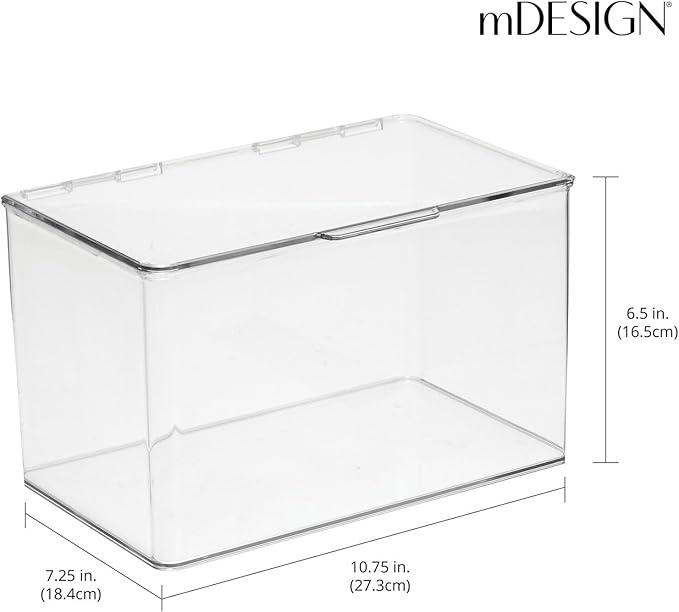 mDesign Set of 2 Storage Boxes with Lids – Stackable Plastic Storage Boxes for Nursery – Practical Plastic Toy Box Set – Clear