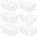 Freezer Baskets Organizer, Refrigerator Metal Wire Storage Divider, Household Container Bins with Handles for Kitchen, Pantry, Cabinet, Closets - Pearl White (6, 16in x 10in x 5.5in)