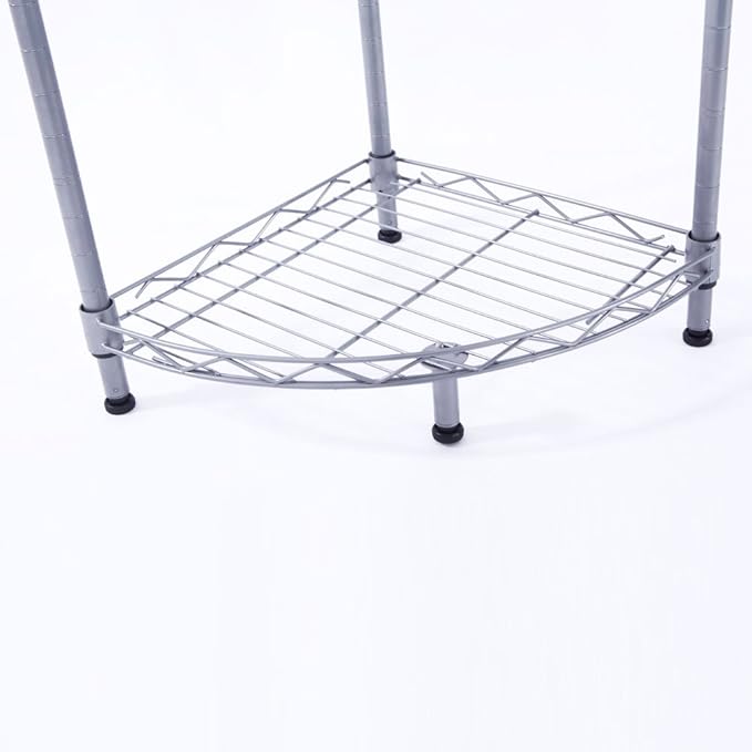 4-Tier Carbon Steel Corner Storage Rack, Adjustable Metal Shelf Organizer with Mesh Design for Kitchen, Bathroom, Office, or Living Room – Silver Gray