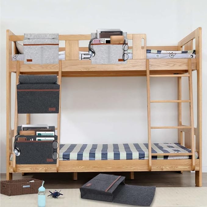 Bedside Caddy,Felt Bedside Storage Organizer, Hanging Storage for Dorm Bed Sofa for tablet Magazine Phone Remotes Water Bottle Holder (Grey)
