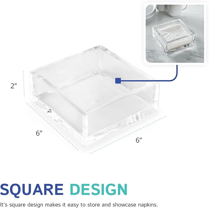 Huang Acrylic Clear Square Paper Napkin Holder | For Cocktails, Hosting, Picnics, Weddings, Parties | Long Lasting Premium Acrylic Construction