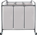 STO STO Laundry Sorter 3 Section, 3 Bag Laundry Hamper, Rolling Laundry Cart, Laundry Basket with Heavy Duty Lockable Wheels and Removable Bag for Clothes Storage, Gray