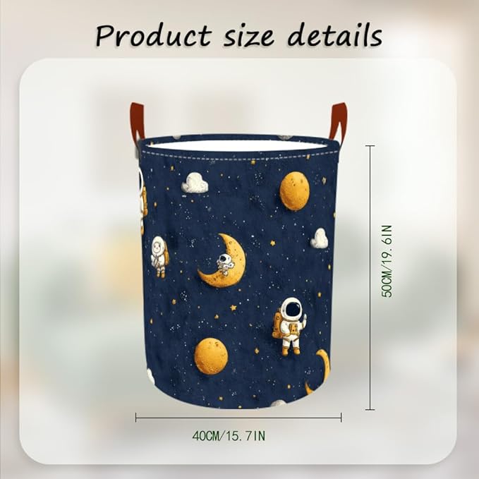 Laundry Baskets 15.7x19.7 Inch Large Astronaut Moon Star Space Design Collapsible Laundry Hamper with Handles Oxford Fabric Clothes Storage Bin Foldable Dirty Clothes for Bedroom Bathroom Dorm