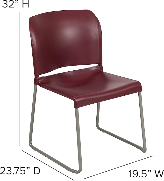Flash Furniture HERCULES Series 880 lb. Capacity Burgundy Full Back Contoured Stack Chair with Gray Powder Coated Sled Base