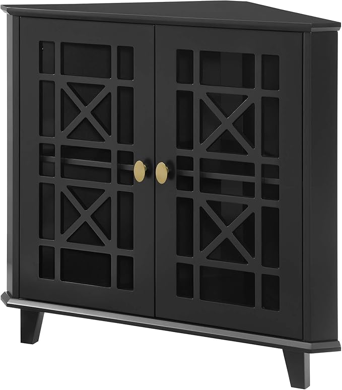Walker Edison Fretwork Corner Accent Cabinet - Black